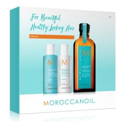 Празнично промо! Възстановяващ комплект от 3 продукта с арганово масло Moroccanoil Repair