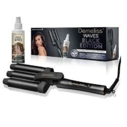 Ретро преса за коса за морски вълни с турмалиново покритие DEMELISS Waves Black Edition