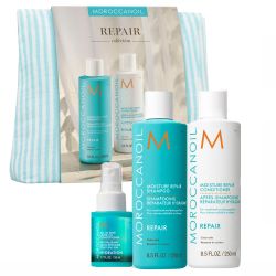 Възстановяващ комплект за увредена коса с несесер Moroccanoil Repair Set
