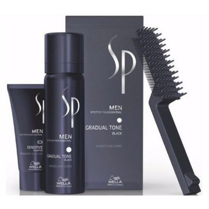 Трайна боя за коса за мъже с естествено кестенява до черна коса Wella SP Men Gradual Tone BLACK 60ml+30ml