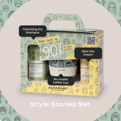 С подарък! Комплект сух шампоан и крем за сешоар ALFAPARF Style Stories Set с Чаша