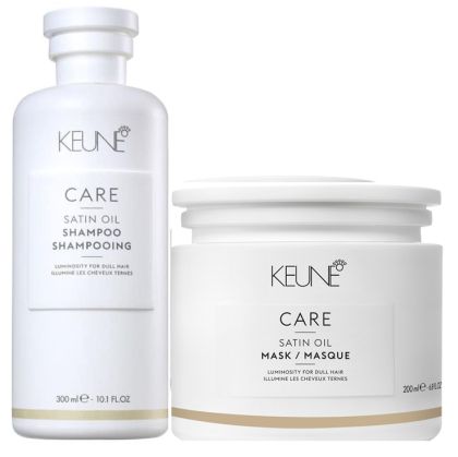 Промо комплект с ценни масла за възстановяване на безжизнена коса KEUNE Care Satin Oil Duo