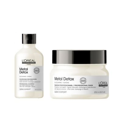 Комплект маска и шампоан за предпазване на цвета на боядисаната коса Loreal Professionnel Metal Detox Kit