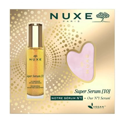 Подаръчен комплект  Super Serum с ПОДАРЪК луксозен Gua Sha камък за масаж на лицето NUXE