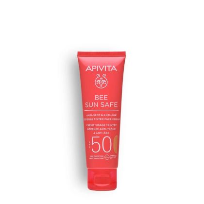 Тониран крем за лице против петна и стареене SPF50 Apivita Bee Sun Safe Anti-Spot & Anti-Age Defense Tinted Face Cream Golden Tint 50 ml
