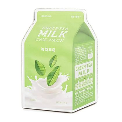 Успокояваща лист маска за лице със зелен чай A'PIEU Green Tea Milk One-Pack Mask 21 g