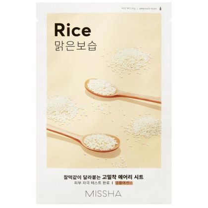 Изсветляваща шийт маска с екстракт от ориз за мека и сияйна кожа Missha Airy Fit Sheet Rice 19g