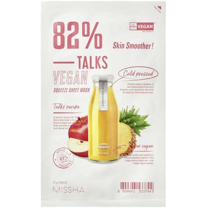 Пречистваща лист маска с екстракт от ябълка и ананас Missha Talks Vegan Squeeze Sheet Mask Skin Smoother 27g