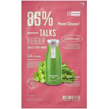 Пречистваща лист маска с екстракт от грозде и кейл Missha Talks Vegan Squeeze Sheet Mask Power Cleanse 27g