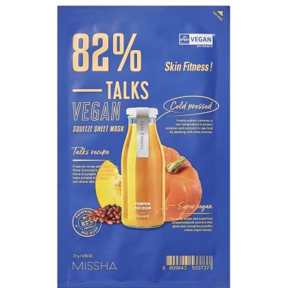 Освежаваща лист маска с екстракт от тиква и червен боб Missha Talks Vegan Squeeze Sheet Mask Skin Fitness 27g
