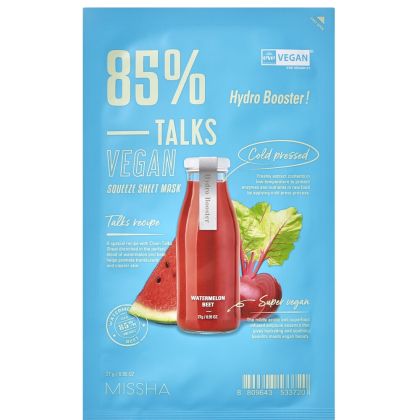 Озаряваща лист маска за равномерен тен с екстракт диня и цвекло Missha Talks Vegan Squeeze Sheet Mask Hydro Booster 28g