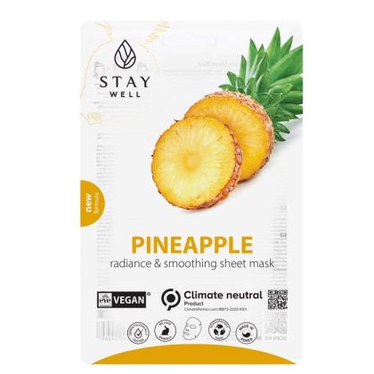 Веган лист маска за естествен блясък на лицето STAY Well Vegan Sheet Mask Pineapple 