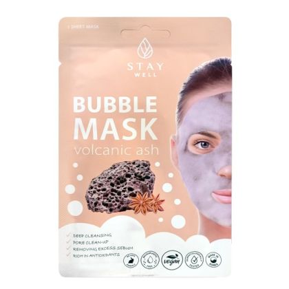 Шийт маска за обновяване и регулиране на кожата с вулканична пепел Stay Well Deep Cleansing Bubble Mask Volcanic  20g