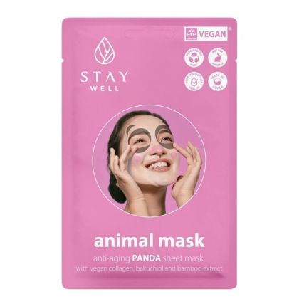 Ревитализираща шийт маска с веган колаген Stay Well Vegan Animal mask – Panda