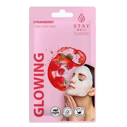 Озаряваща шийт маска с екстракт от Centella Asiatica и ягода Stay Well Classic sheet mask - Strawberry  