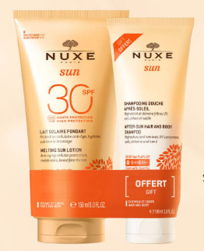 Подаръчен комплект Nuxe Sun за защита на кожата от слънце и грижа за косата и тялото, след излгане на слънце