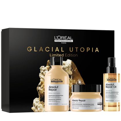 Лимитирана подаръчна кутия с грижа за възстановяване на увредена коса Loreal Professionnel Glacial Utopia Absolut Repair Kit 2024