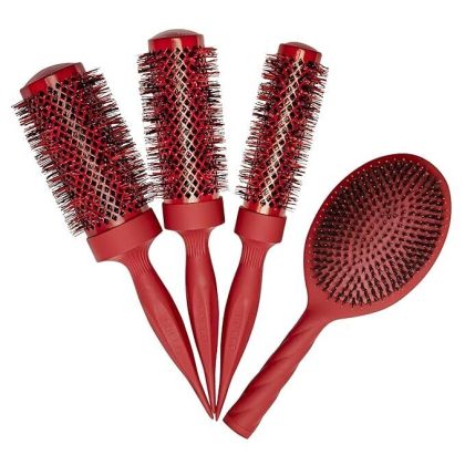 Комплект 4 професионални четки за коса COCCO AURA BRUSH SET червени