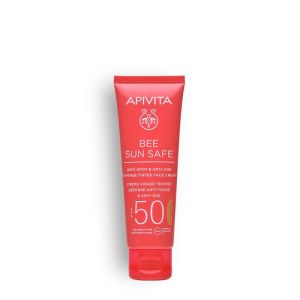 Тониран крем за лице против петна и стареене SPF50 Apivita Bee Sun Safe Anti-Spot & Anti-Age Defense Tinted Face Cream Golden Tint 50 ml