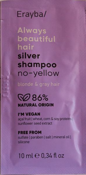ТЕСТЕР Тониращ шампоан за нежелани жълти оттенъци Erayba ABH Silver Shampoo No-Yellow 