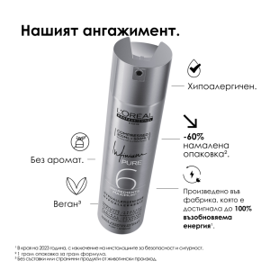 Професионален хипоалергенен лак за коса със силна фиксация Loreal Professionnel Infinium Pure Strong 300ml