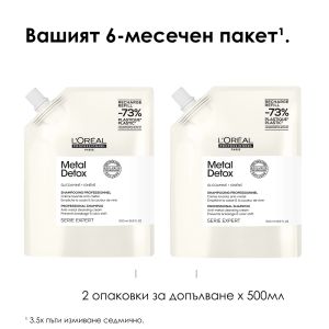 Пълнител за крем-шампоан против накъсване за всеки тип боядисана коса Loreal Professionnel Metal Detox Shampoo Refill 500ml