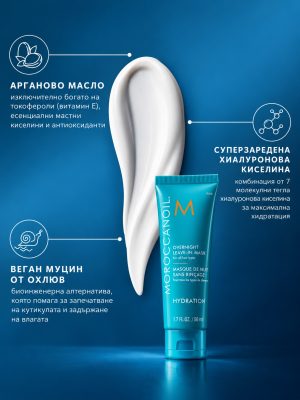 Нощна маска без отмиване с арганово масло за блясък и интензивна хидратаци Moroccanoil Overnight Leave-In Mask 50ml