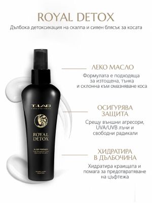 Антиоксидантен еликсир за гладка блестяща коса T-LAB Professional Royal Detox Elixir Premier 150ml