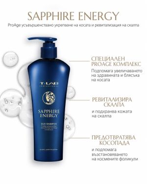 Укрепващ шампоан против накъсване за слаба и изтощена коса T-LAB Professional Sapphire Energy Duo Shampoo 300ml