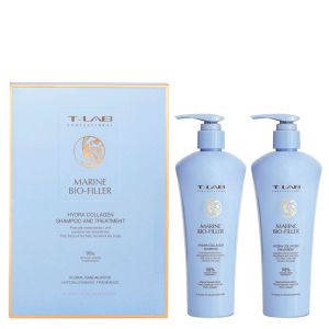 Подаръчен комплект за хидратация на суха и греба коса с фито-колаген T-LAB Professional Marine Bio-Filler Travel & Gift Set 2х100ml